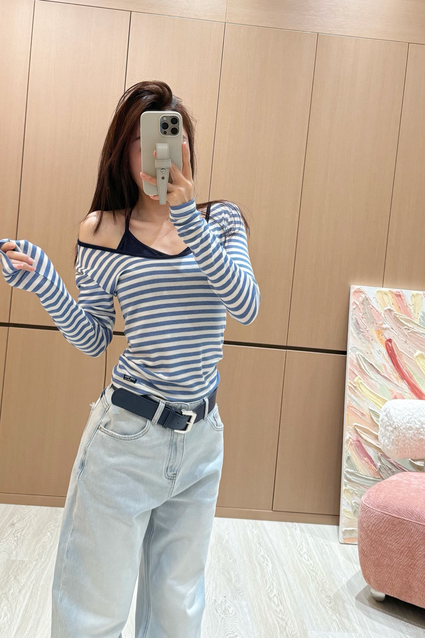 Back Pocket Embossed Lace Denim Pants