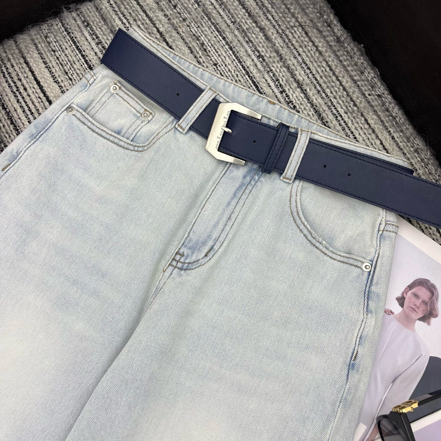 Back Pocket Embossed Lace Denim Pants