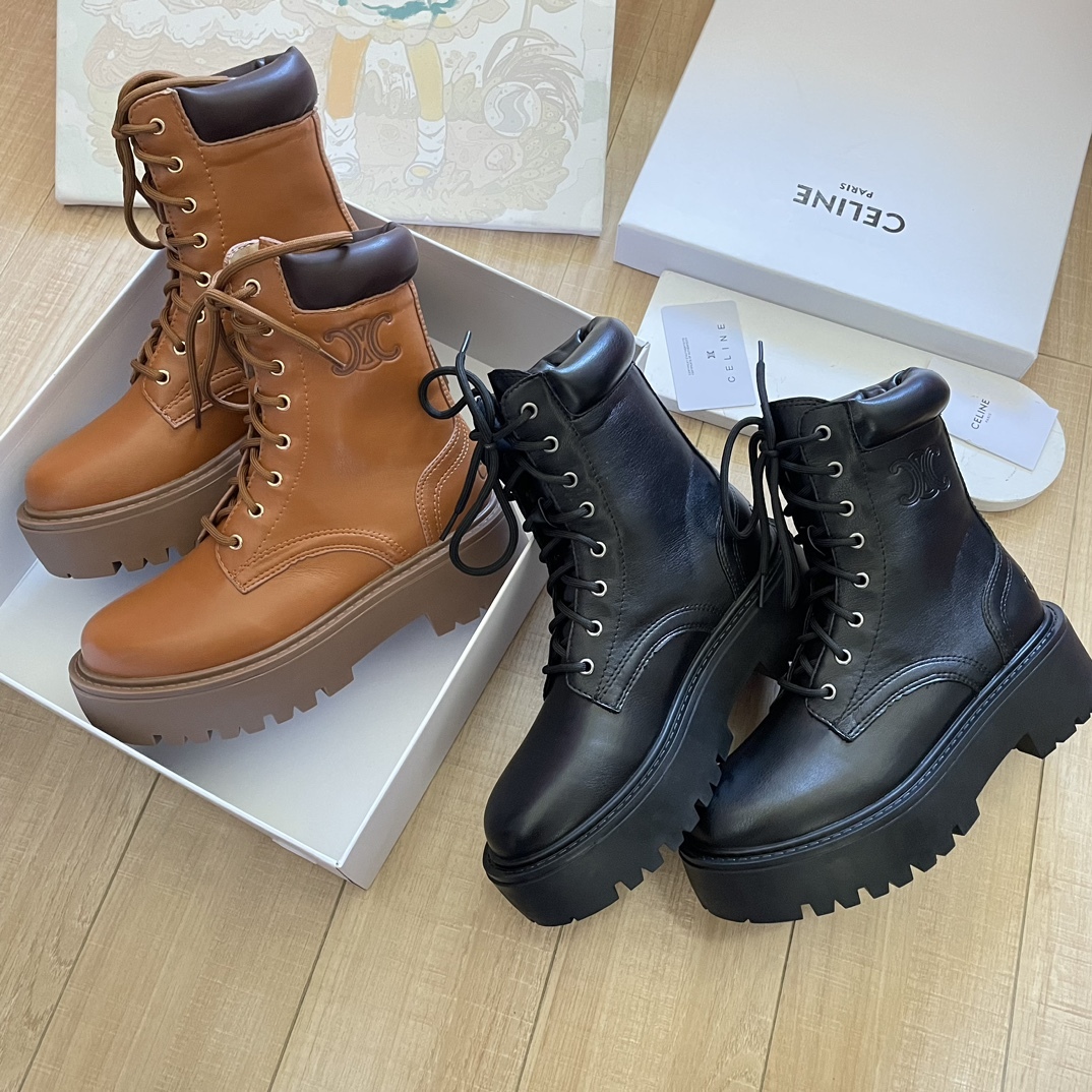 Lace-up platform ankle boots Motorcycle Martin boots