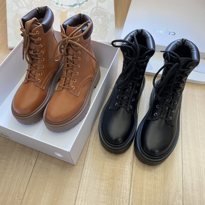 Lace-up platform ankle boots Motorcycle Martin boots