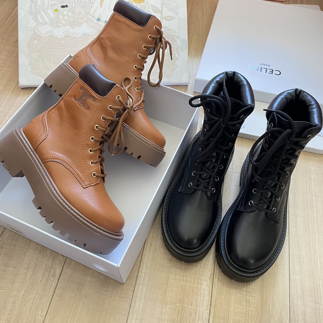 Lace-up platform ankle boots Motorcycle Martin boots
