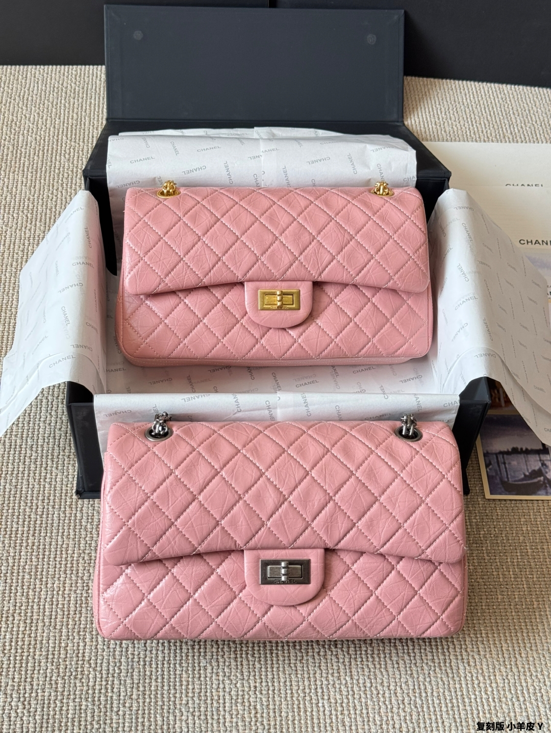 waxed leather chain bag pink 26*15cm