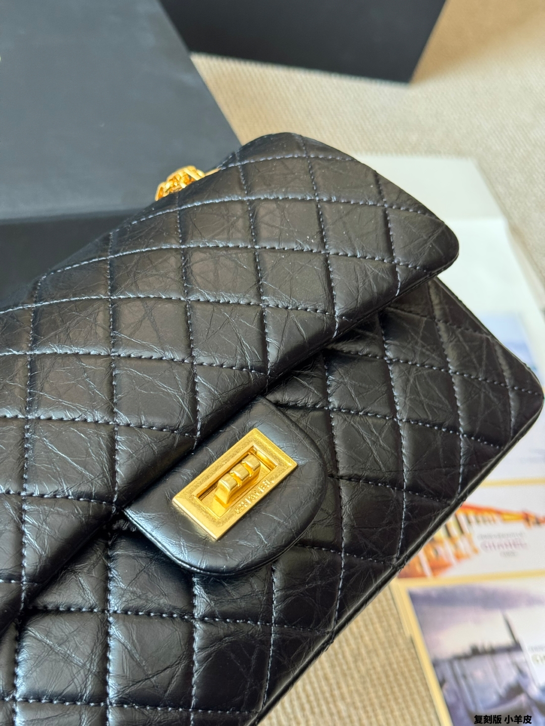 waxed leather chain bag Black 26*15cm