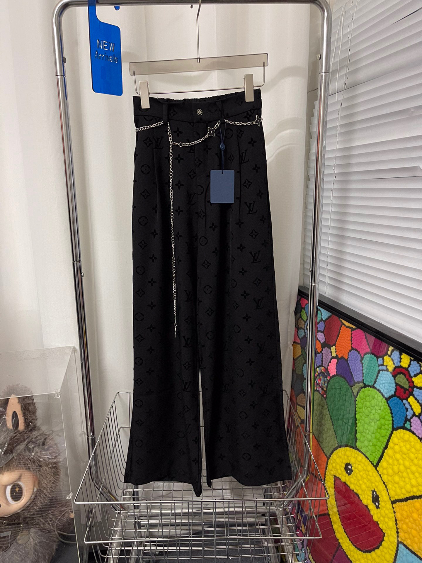 Flocked printed casual pants with belt S-L