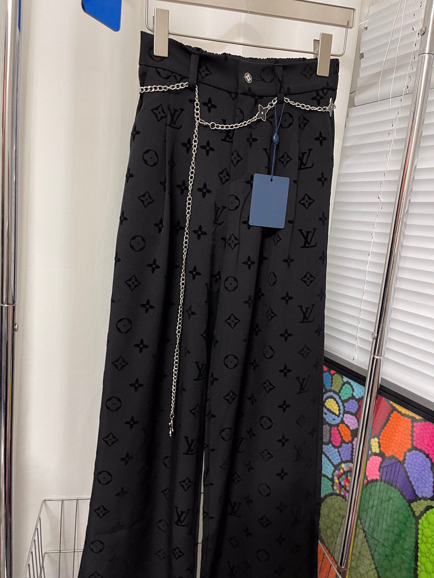 Flocked printed casual pants with belt S-L