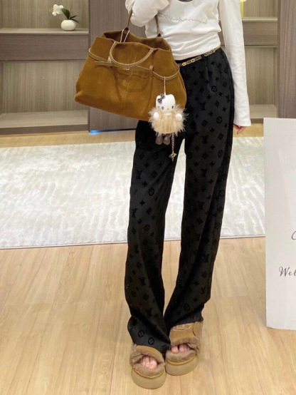 Flocked printed casual pants with belt S-L