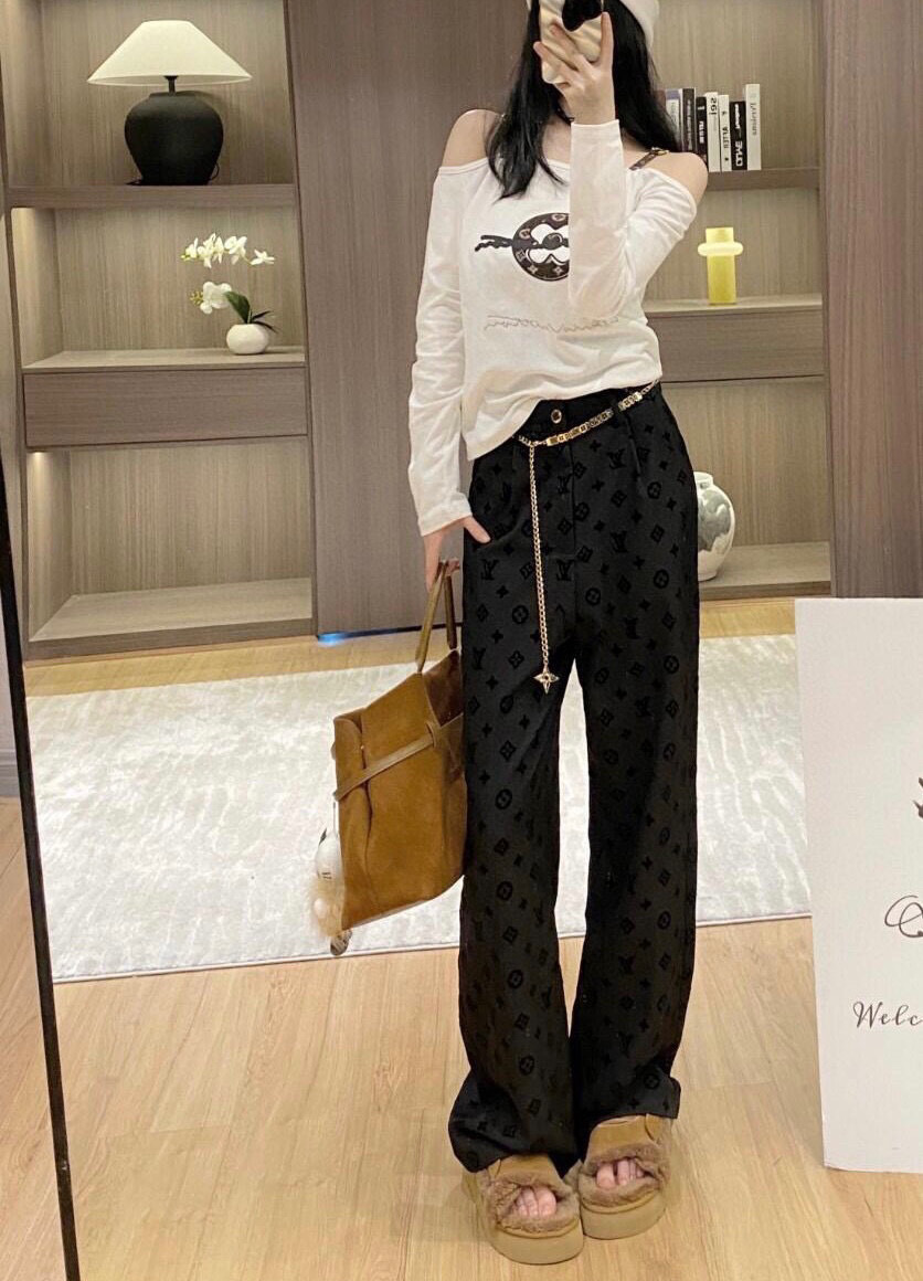 Flocked printed casual pants with belt S-L