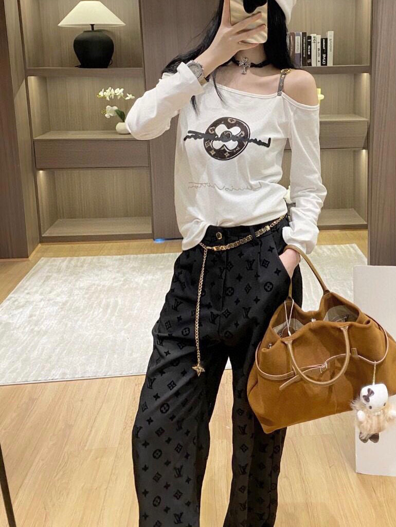 Flocked printed casual pants with belt S-L