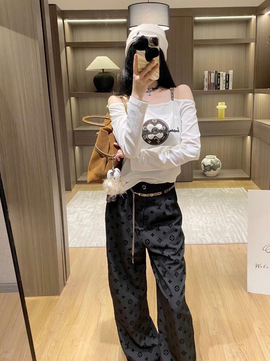 Flocked printed casual pants with belt S-L