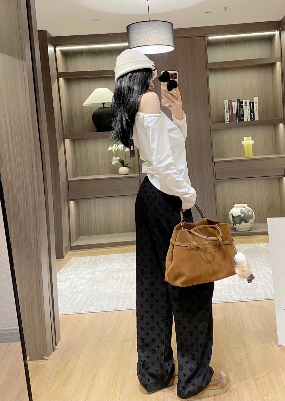 Flocked printed casual pants with belt S-L