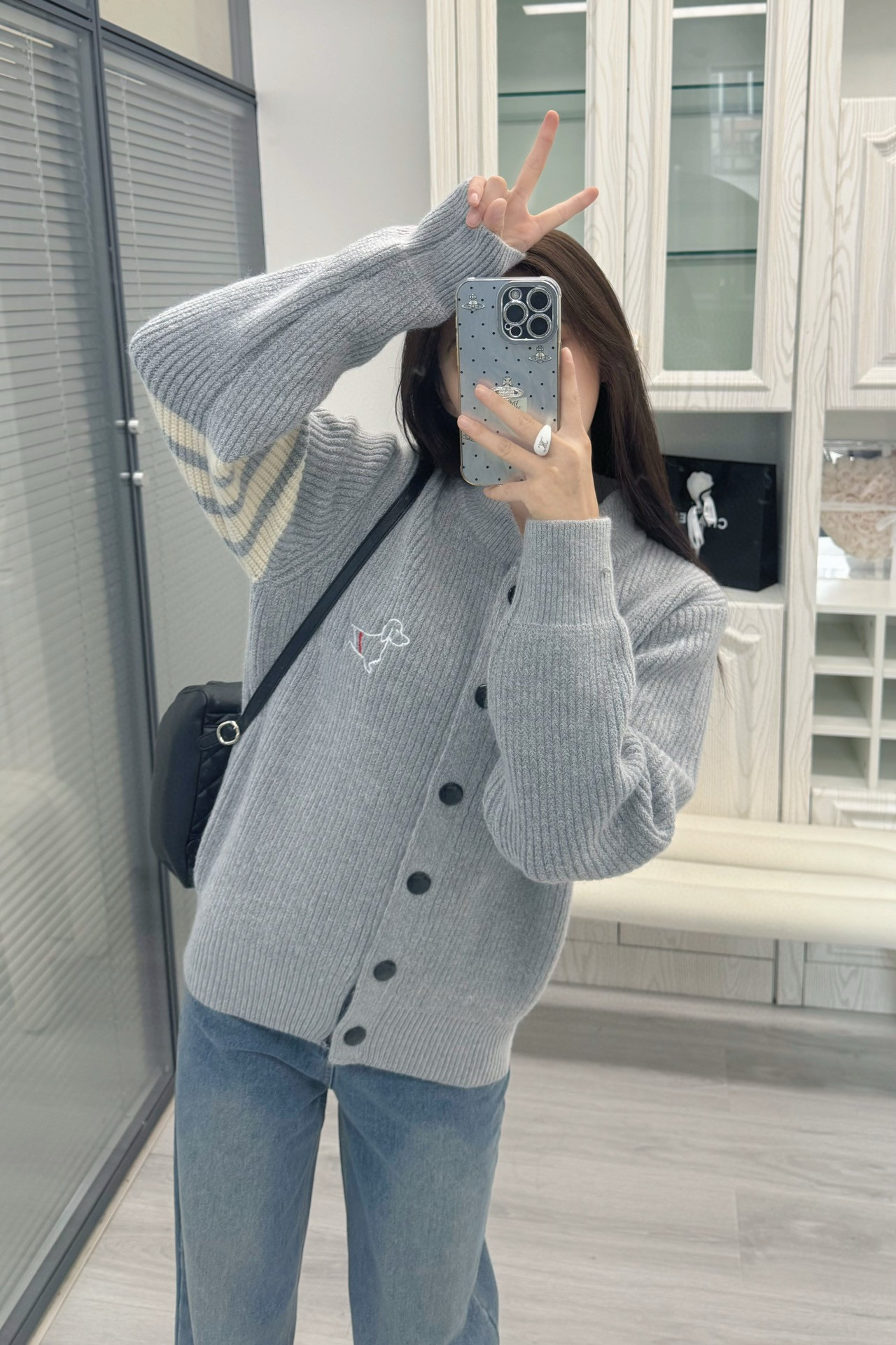 Puppy embroidered cardigan