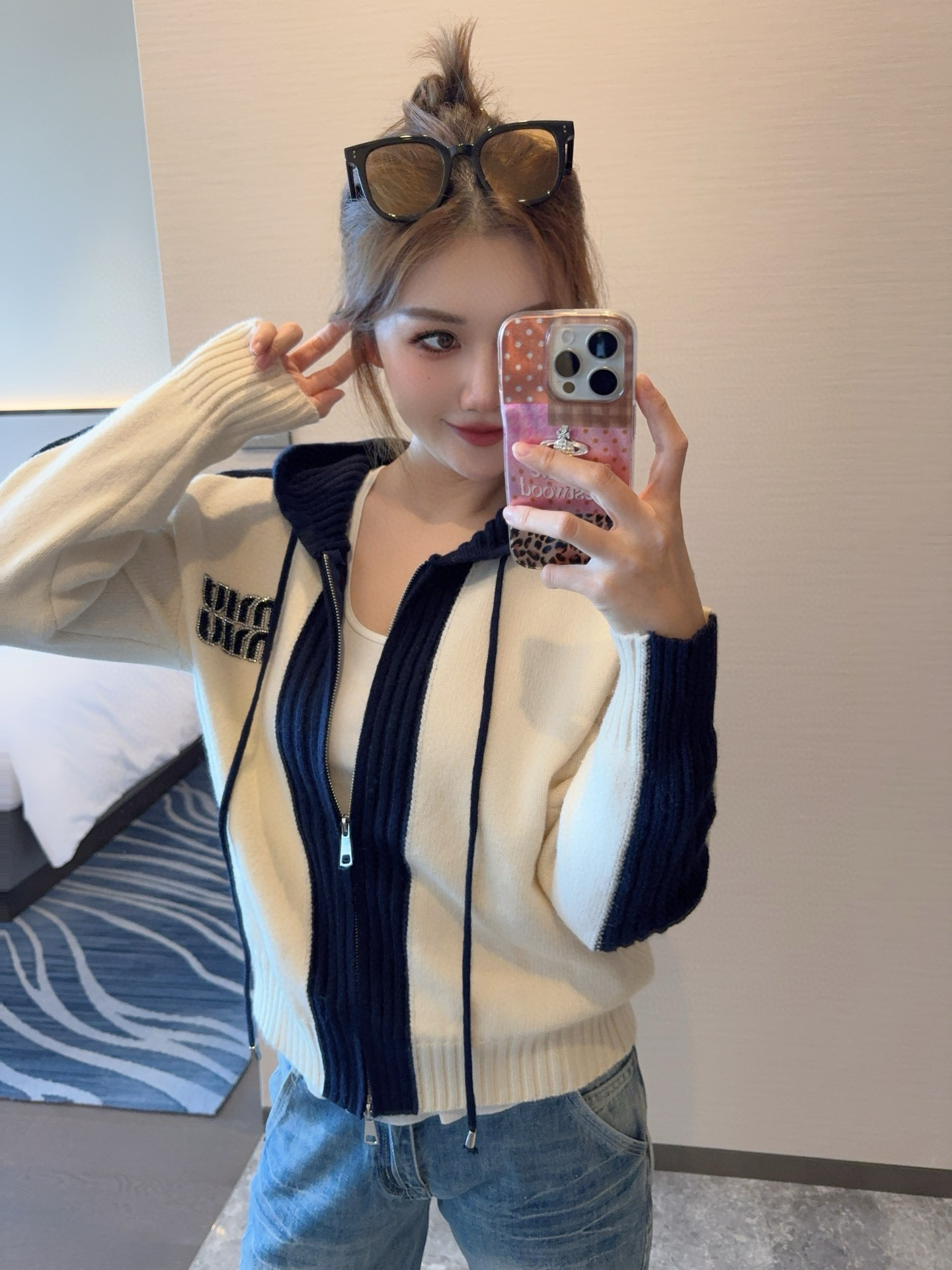 Panda colorblock cardigan