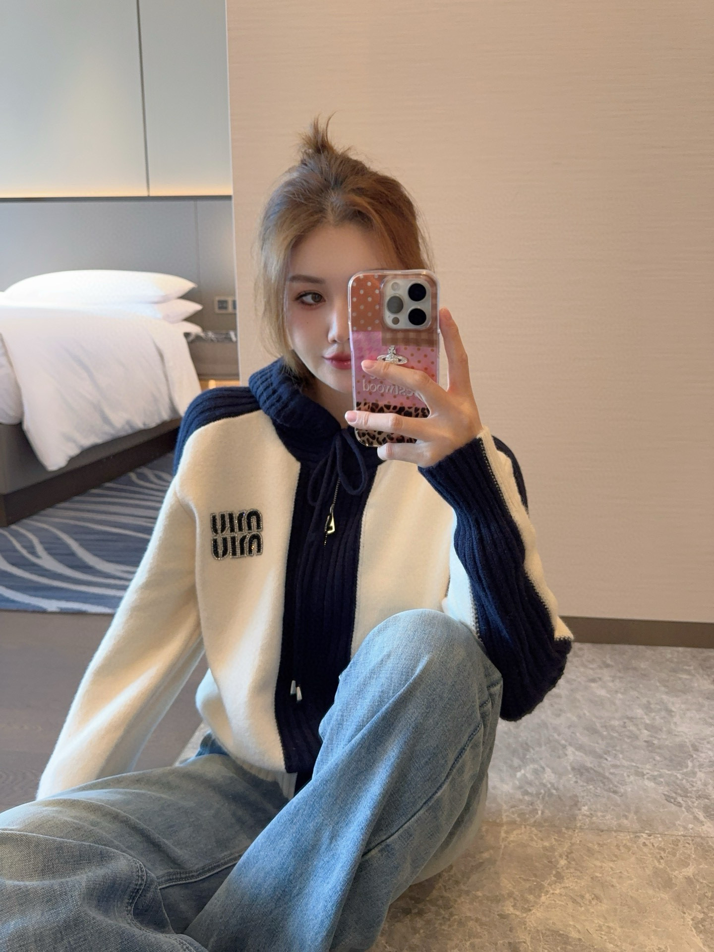 Panda colorblock cardigan
