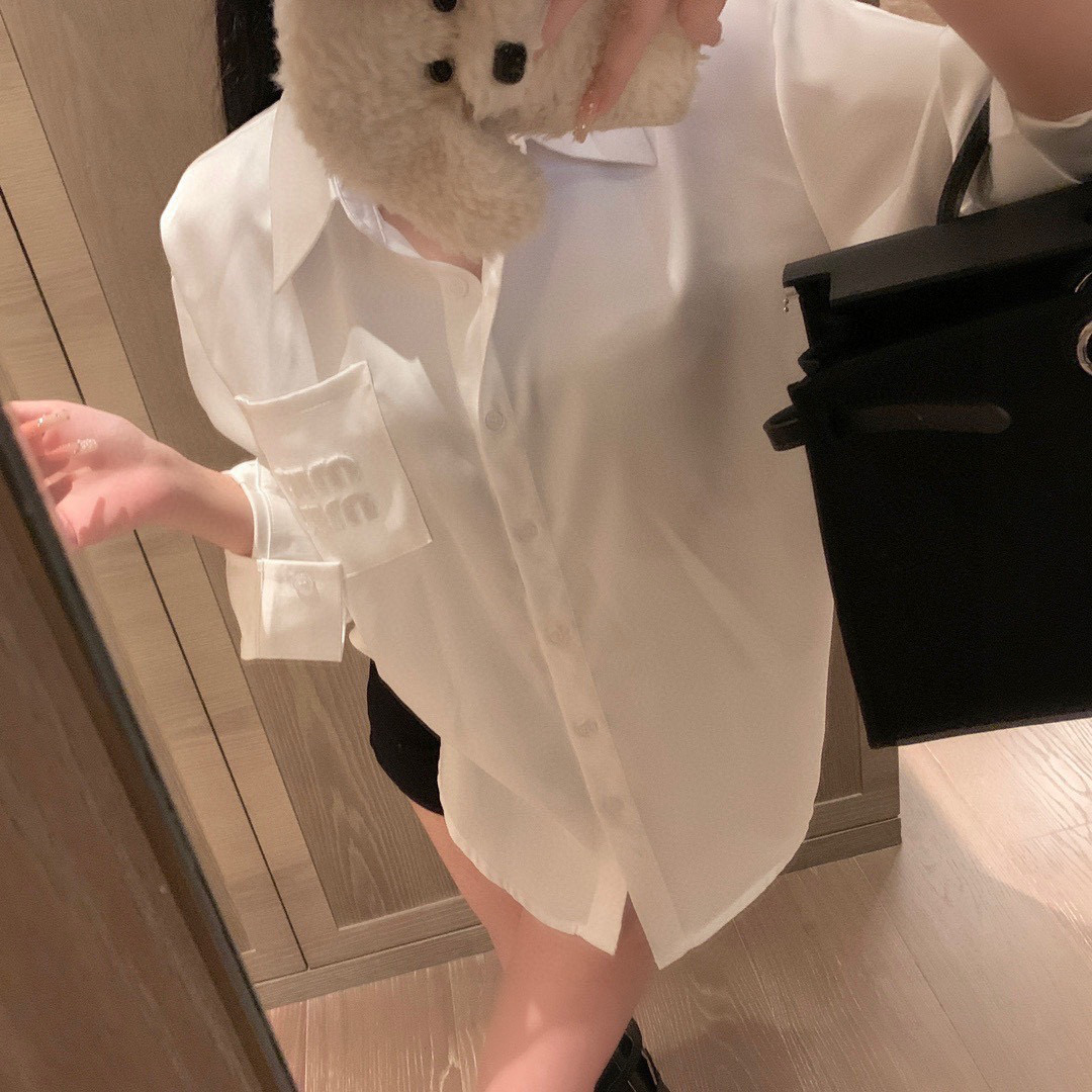 Toothpick embroidered acetate shirt