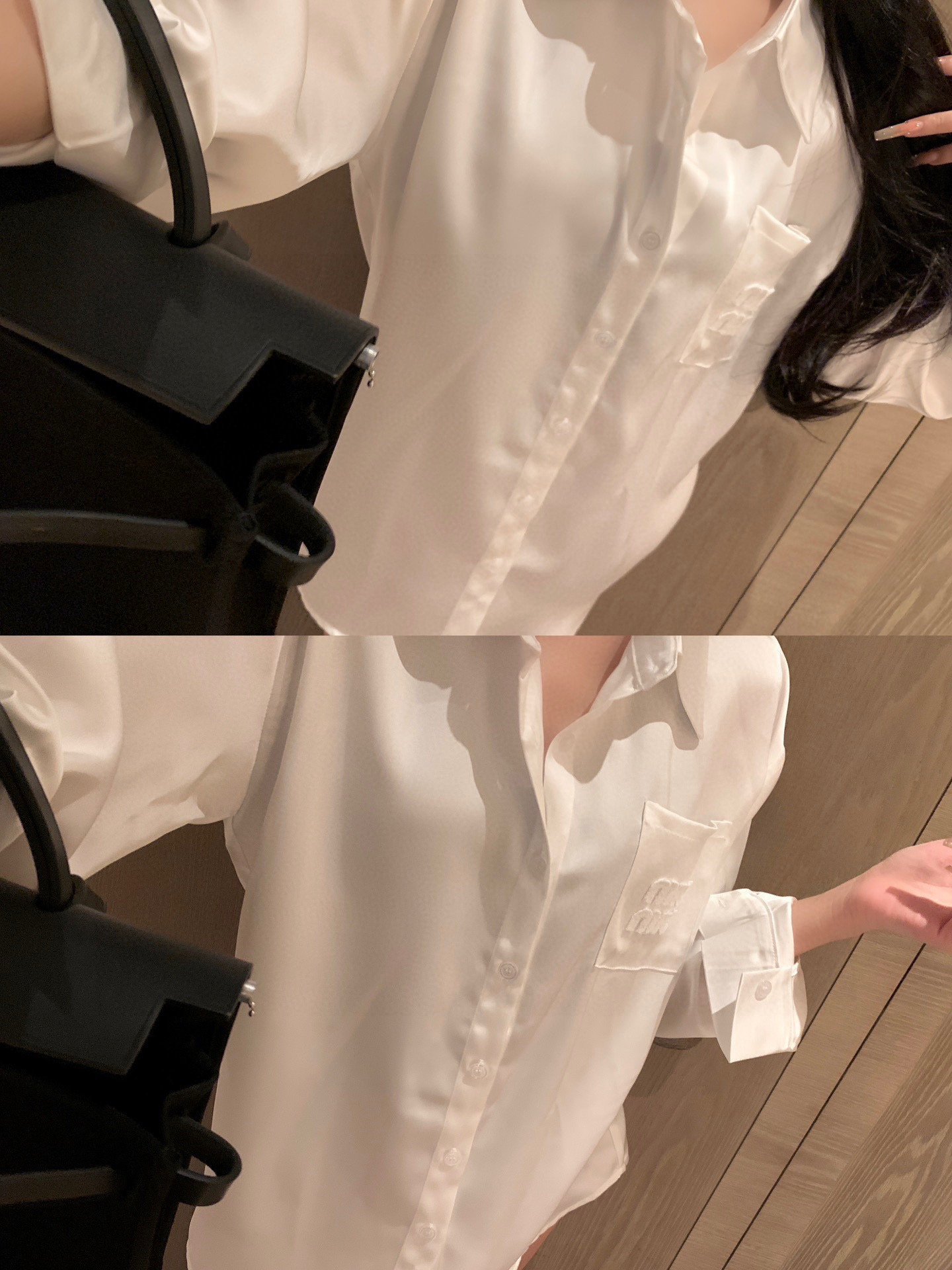 Toothpick embroidered acetate shirt