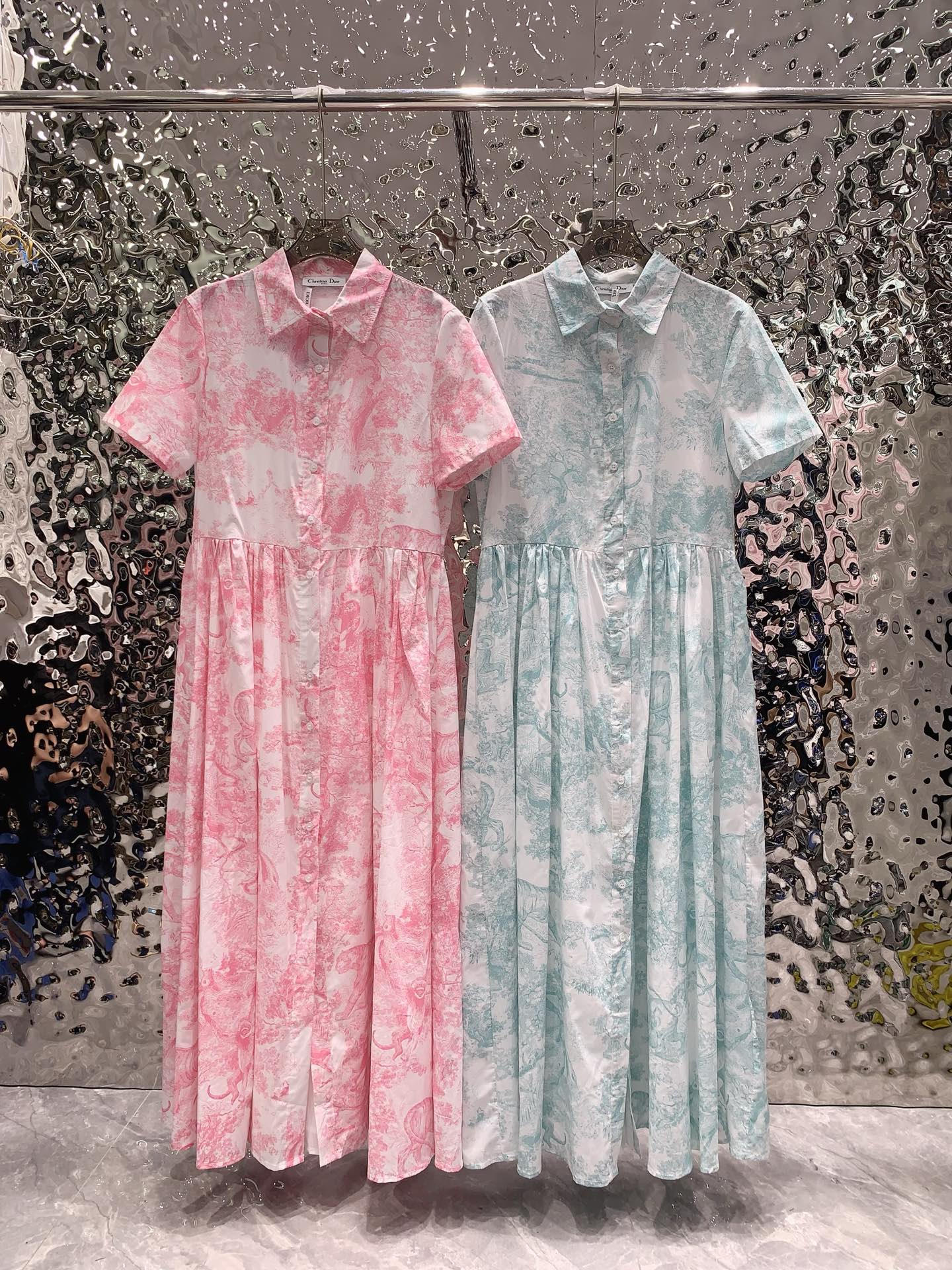 Short-sleeved printed shirt dress two-piece set