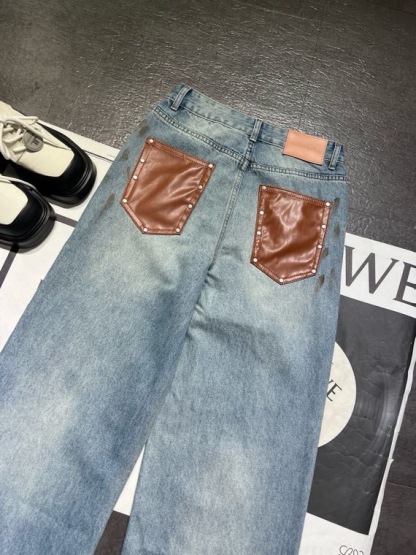 Slightly ripped, mud-dyed, distressed, washed, and dirty pants