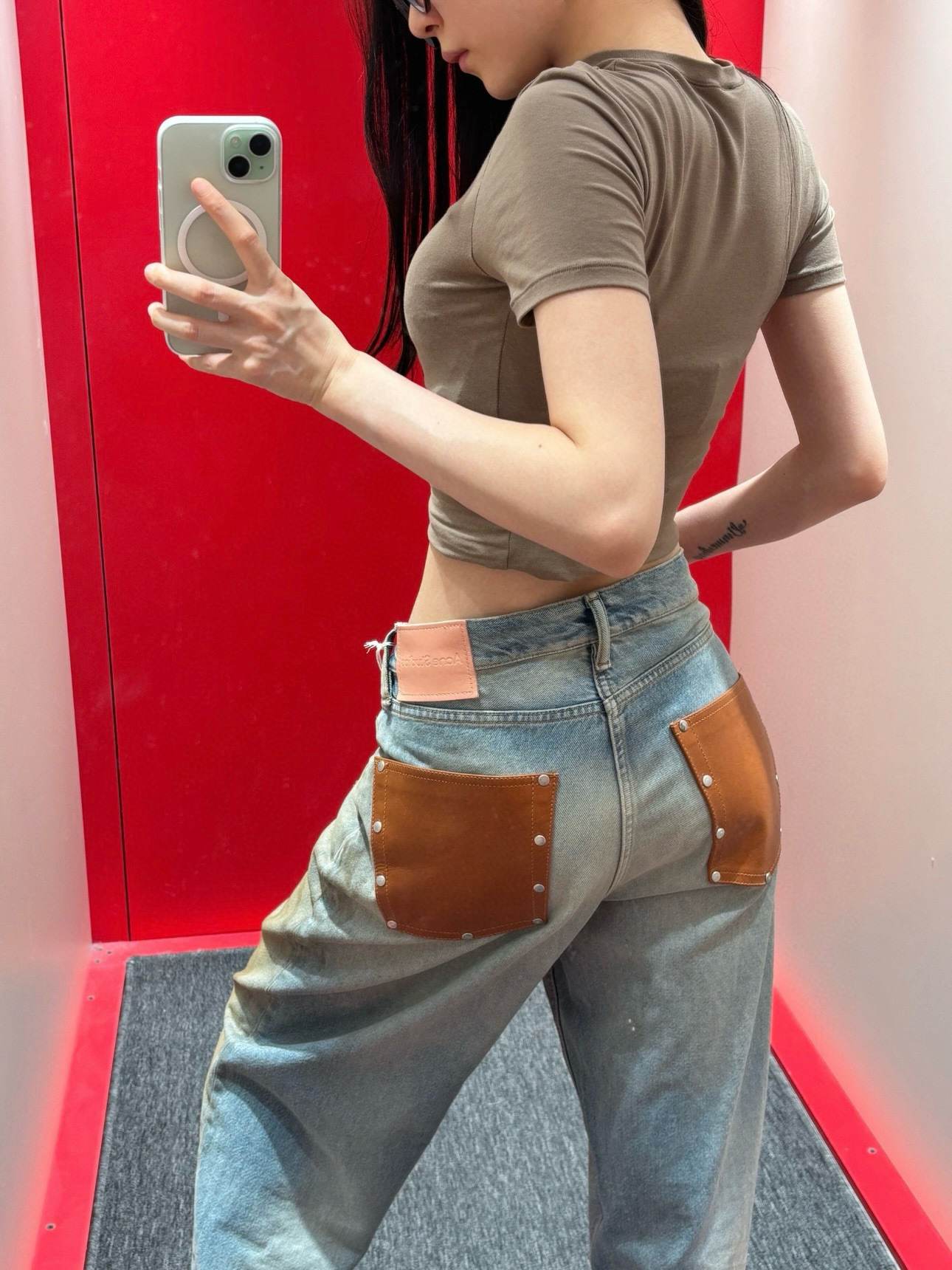 Slightly ripped, mud-dyed, distressed, washed, and dirty pants