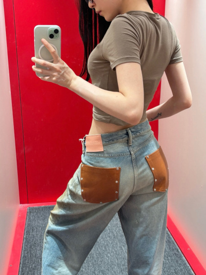 Slightly ripped, mud-dyed, distressed, washed, and dirty pants