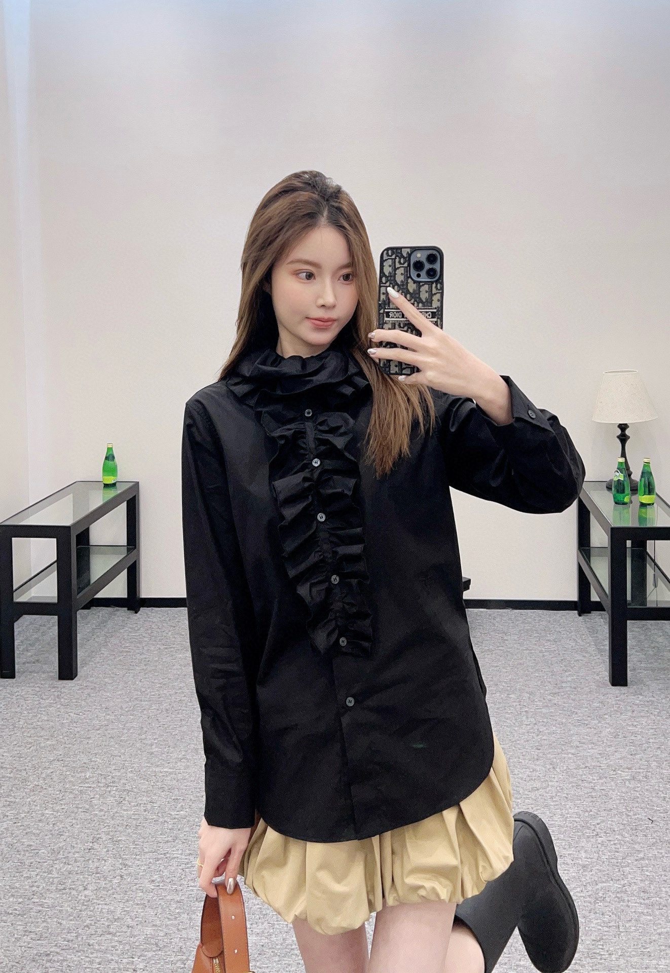 Detachable 3D lace ruffled shirt