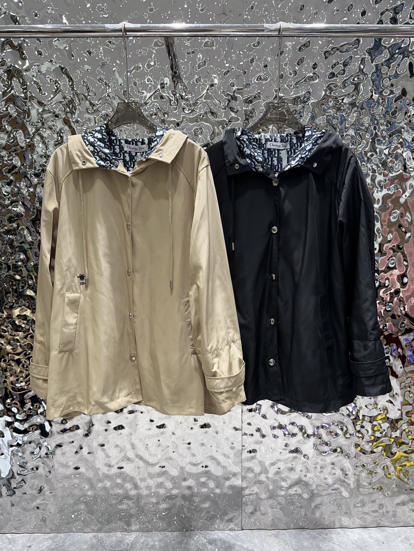 Bee embroidered mid-length trench coat