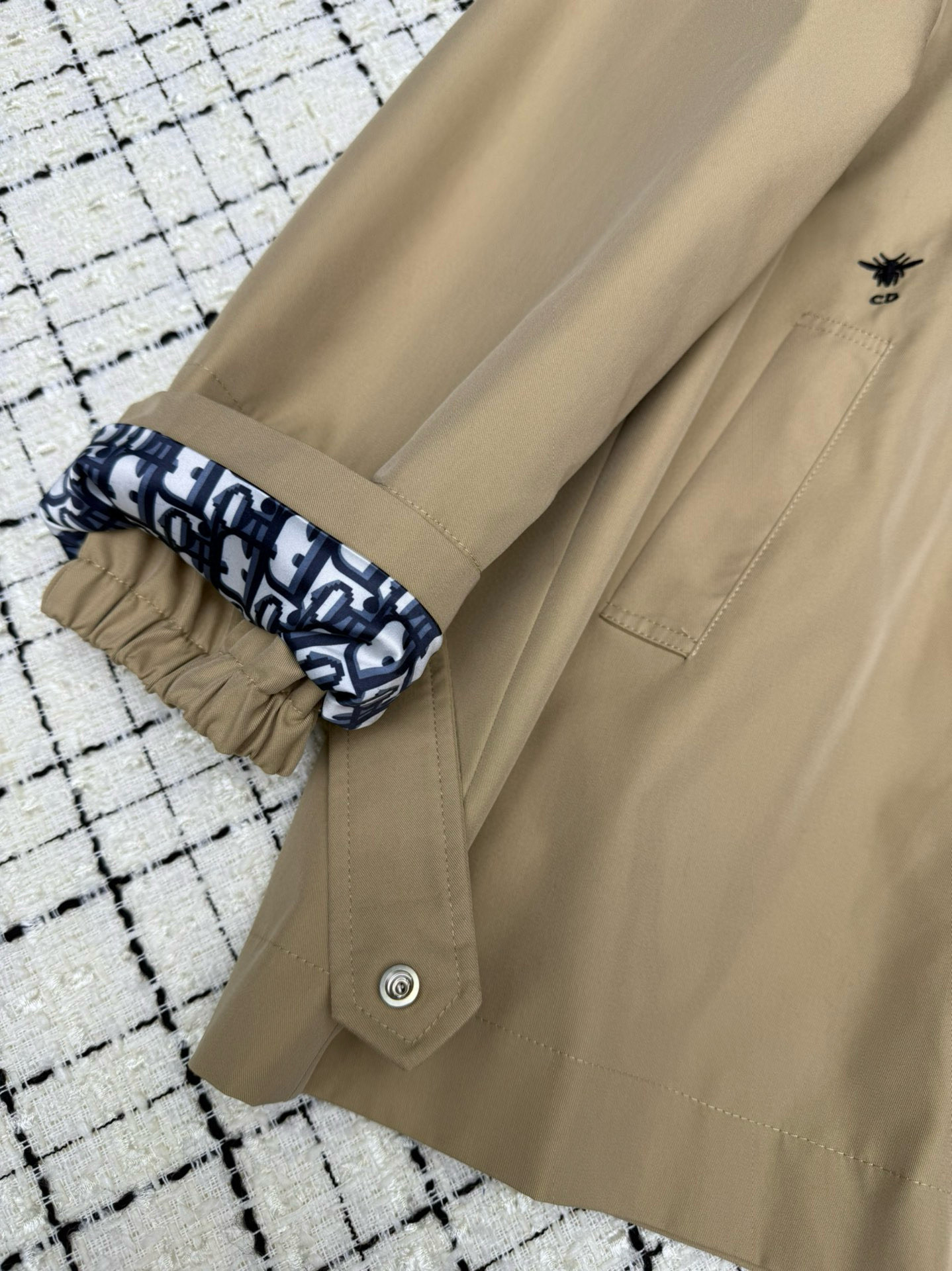 Bee embroidered mid-length trench coat