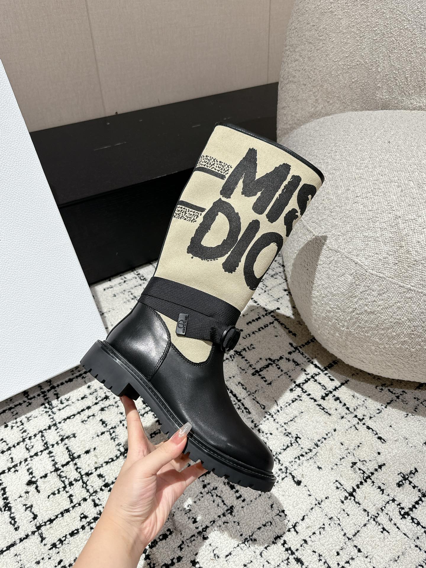 Letter canvas graffiti biker boots