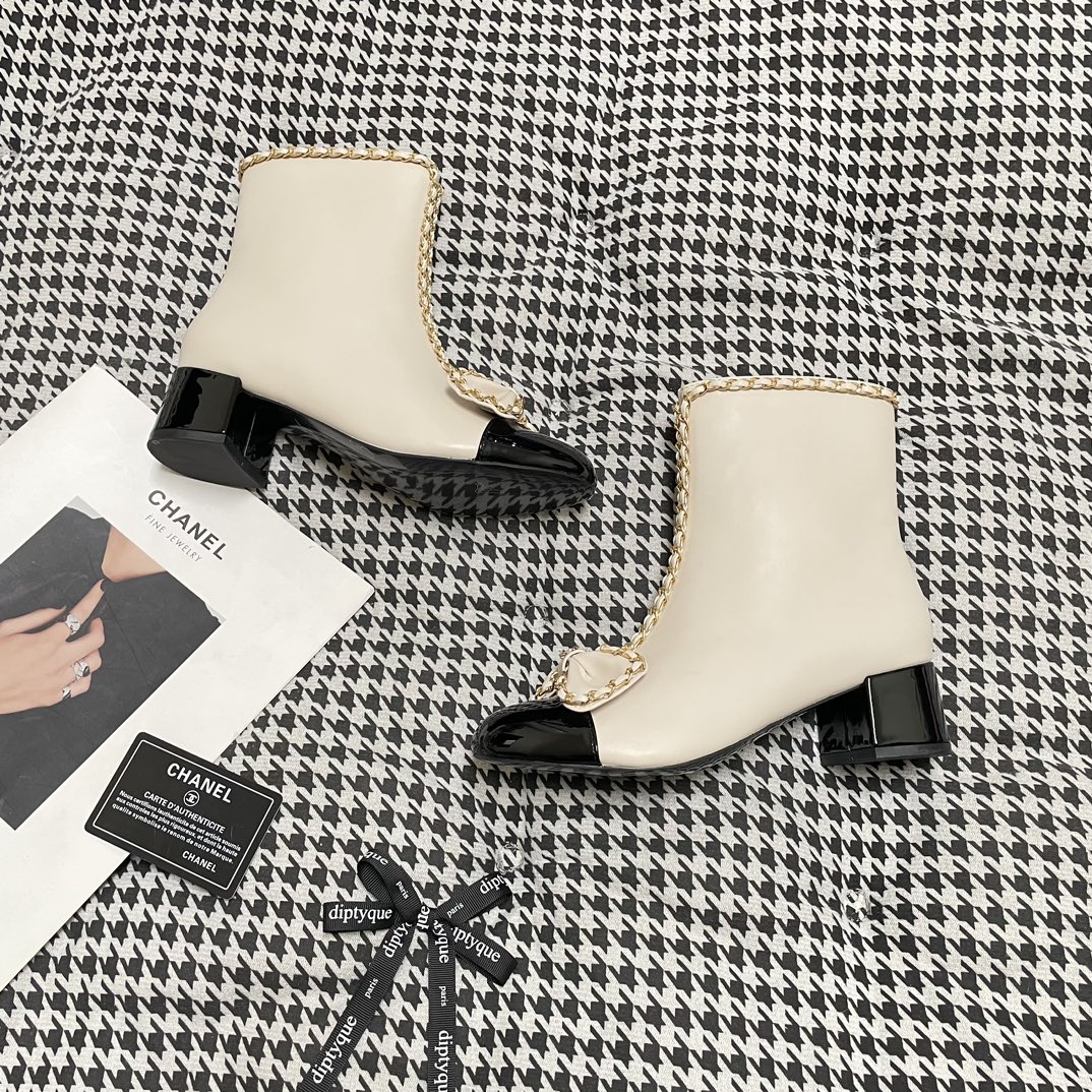 Chain bowknot chunky heel short boots Martin boots