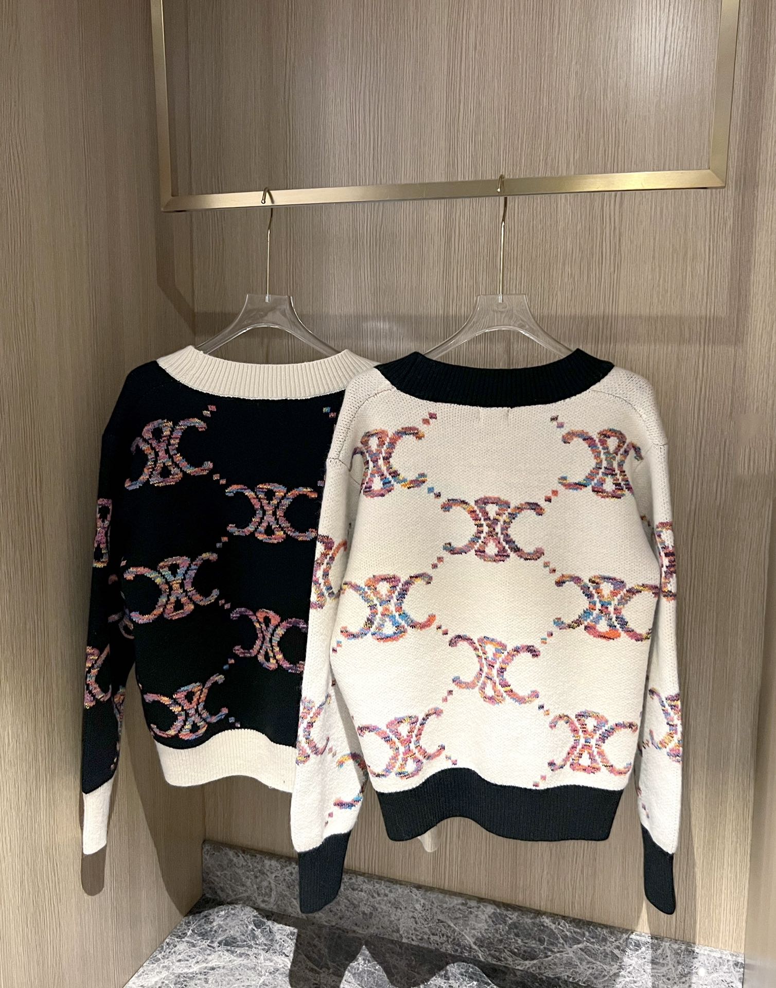 Contrast jacquard-knit cardigan sweater