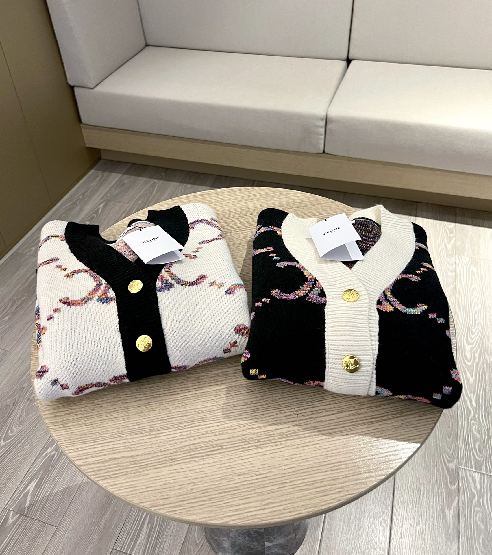 Contrast jacquard-knit cardigan sweater