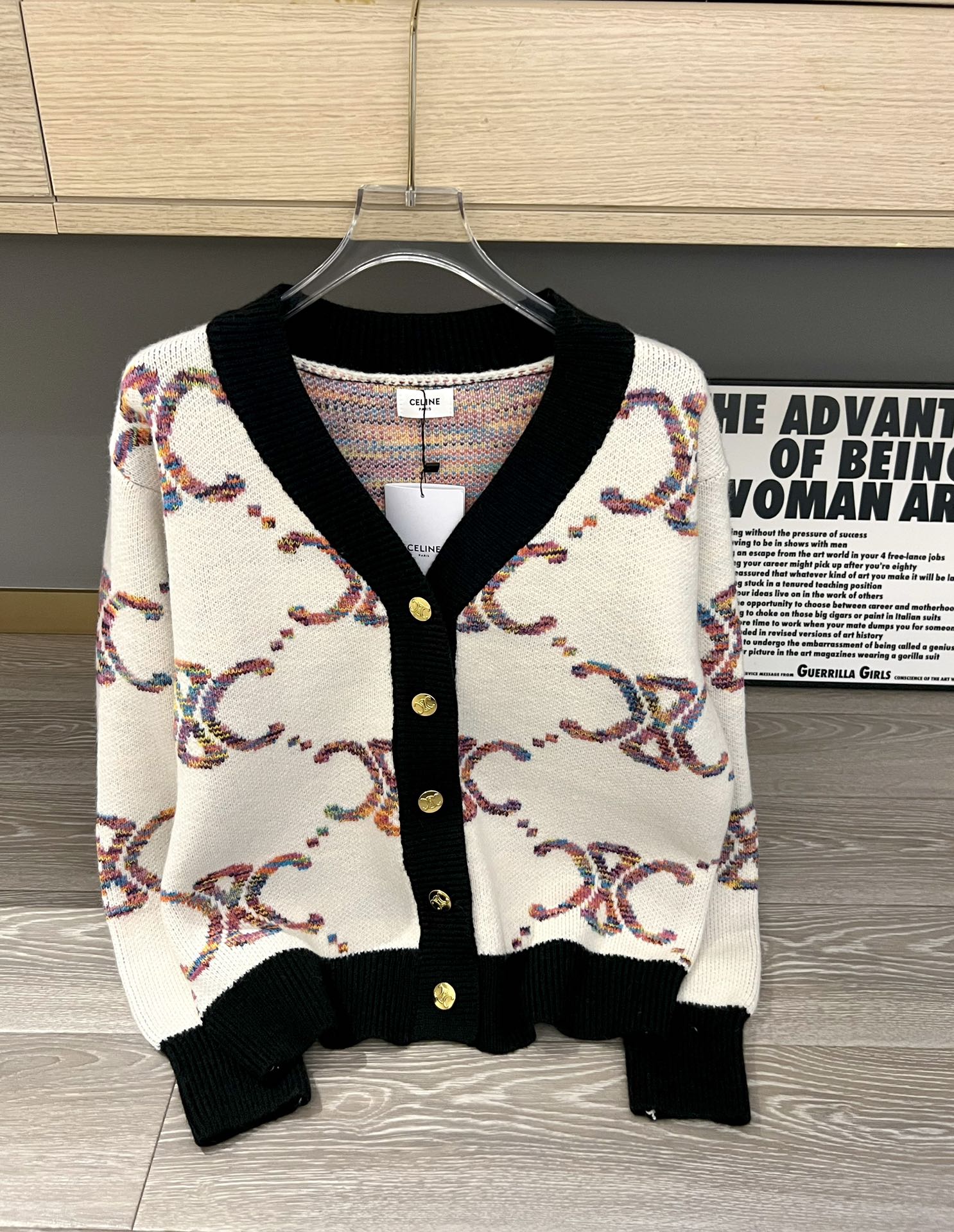 Contrast jacquard-knit cardigan sweater