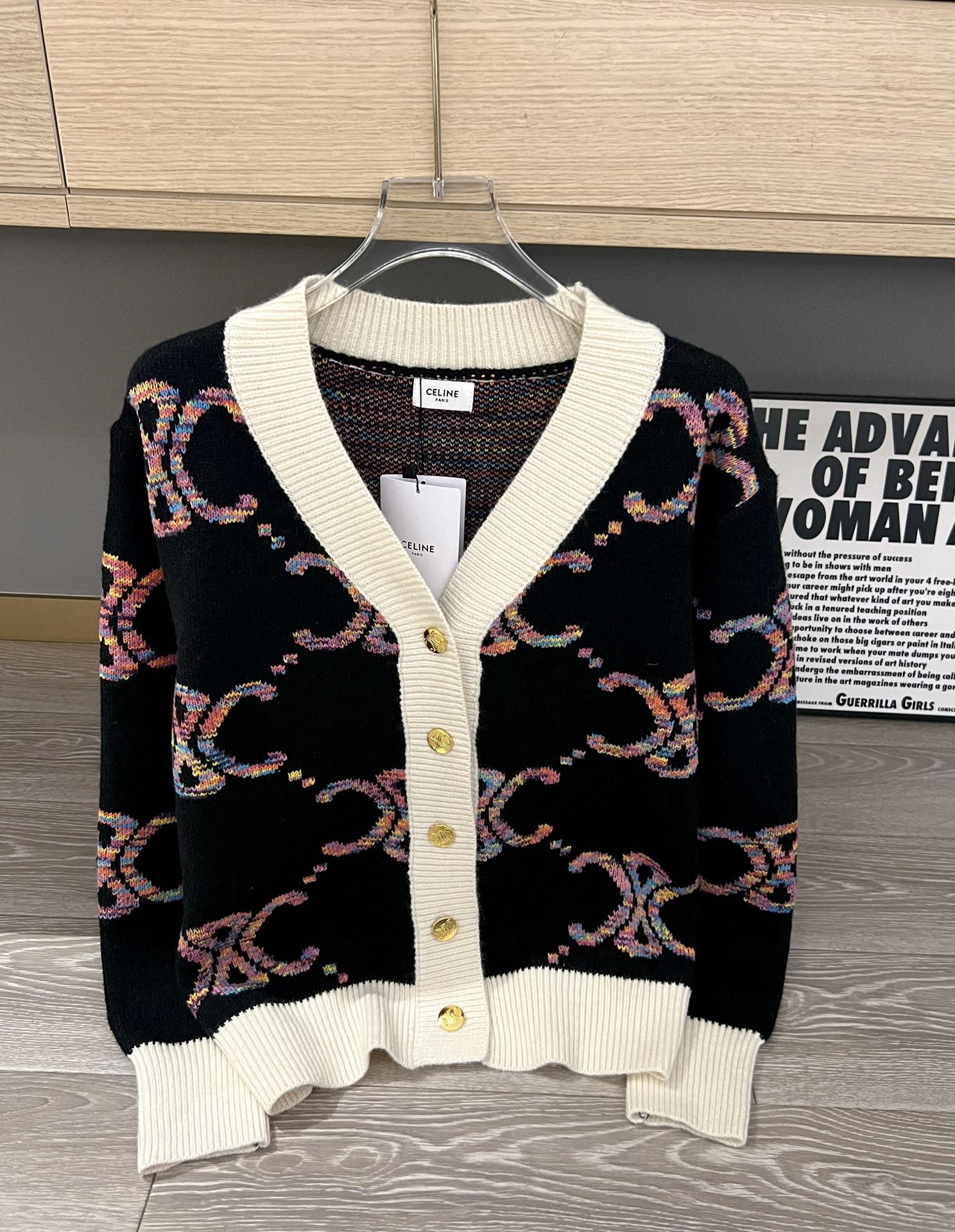 Contrast jacquard-knit cardigan sweater