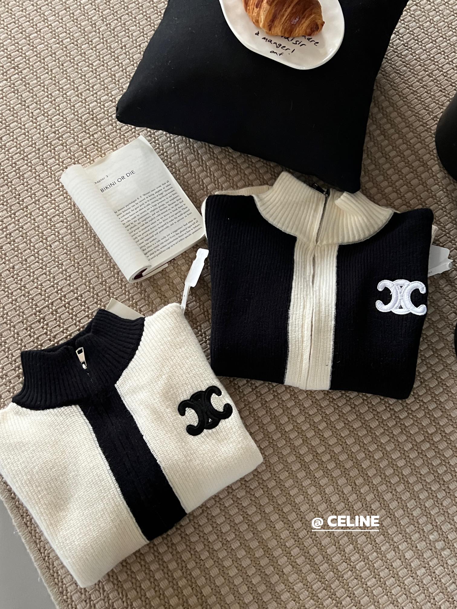 Double zip cardigan with contrast embroidery