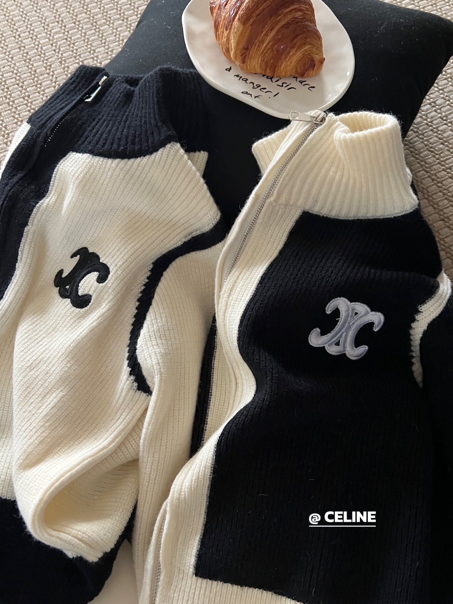 Double zip cardigan with contrast embroidery