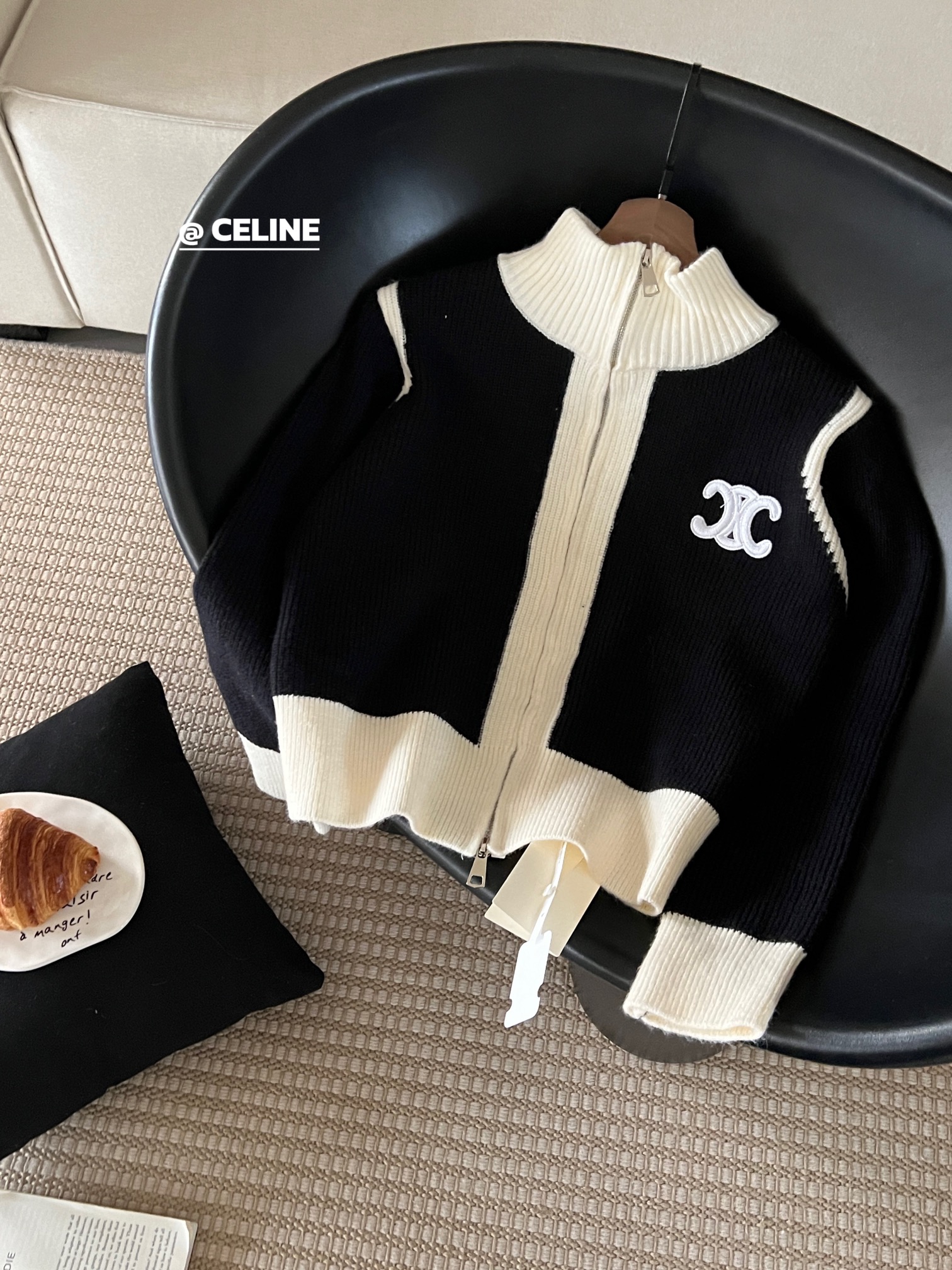 Double zip cardigan with contrast embroidery