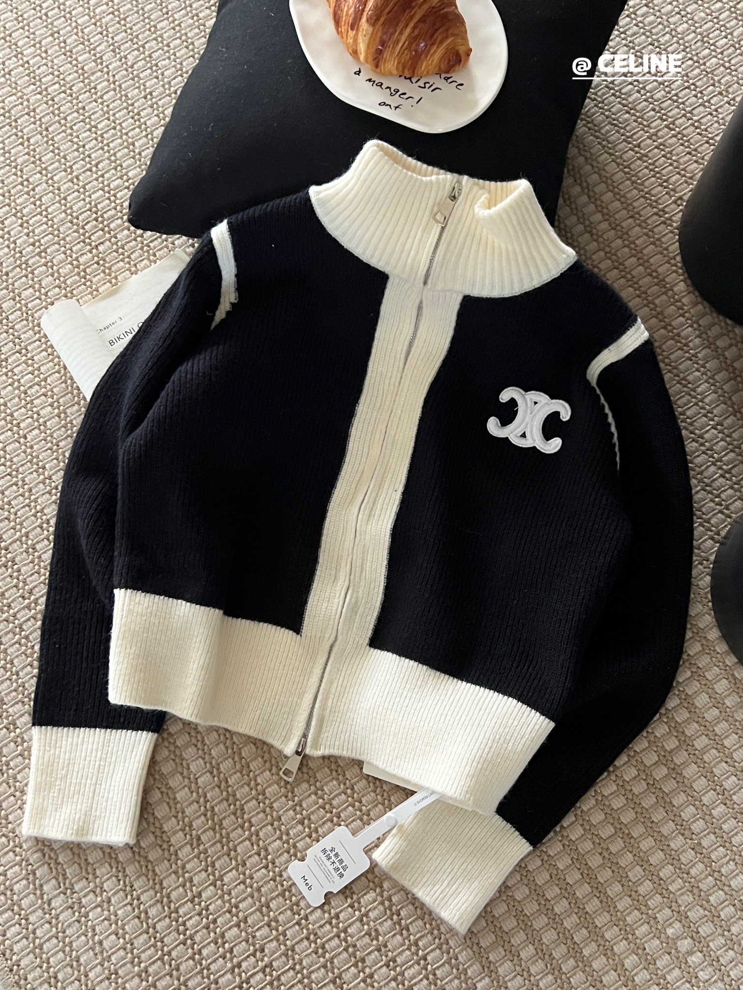 Double zip cardigan with contrast embroidery