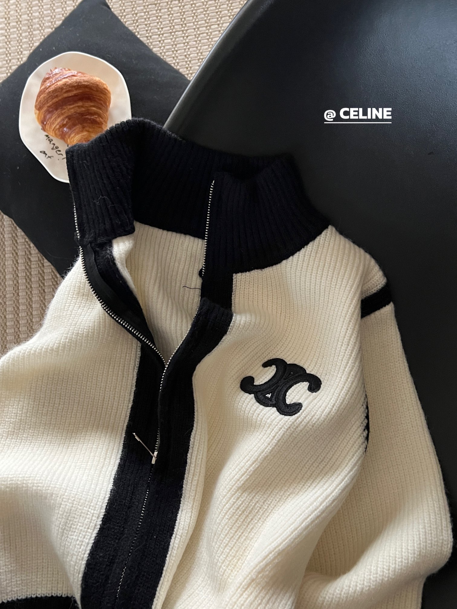 Double zip cardigan with contrast embroidery