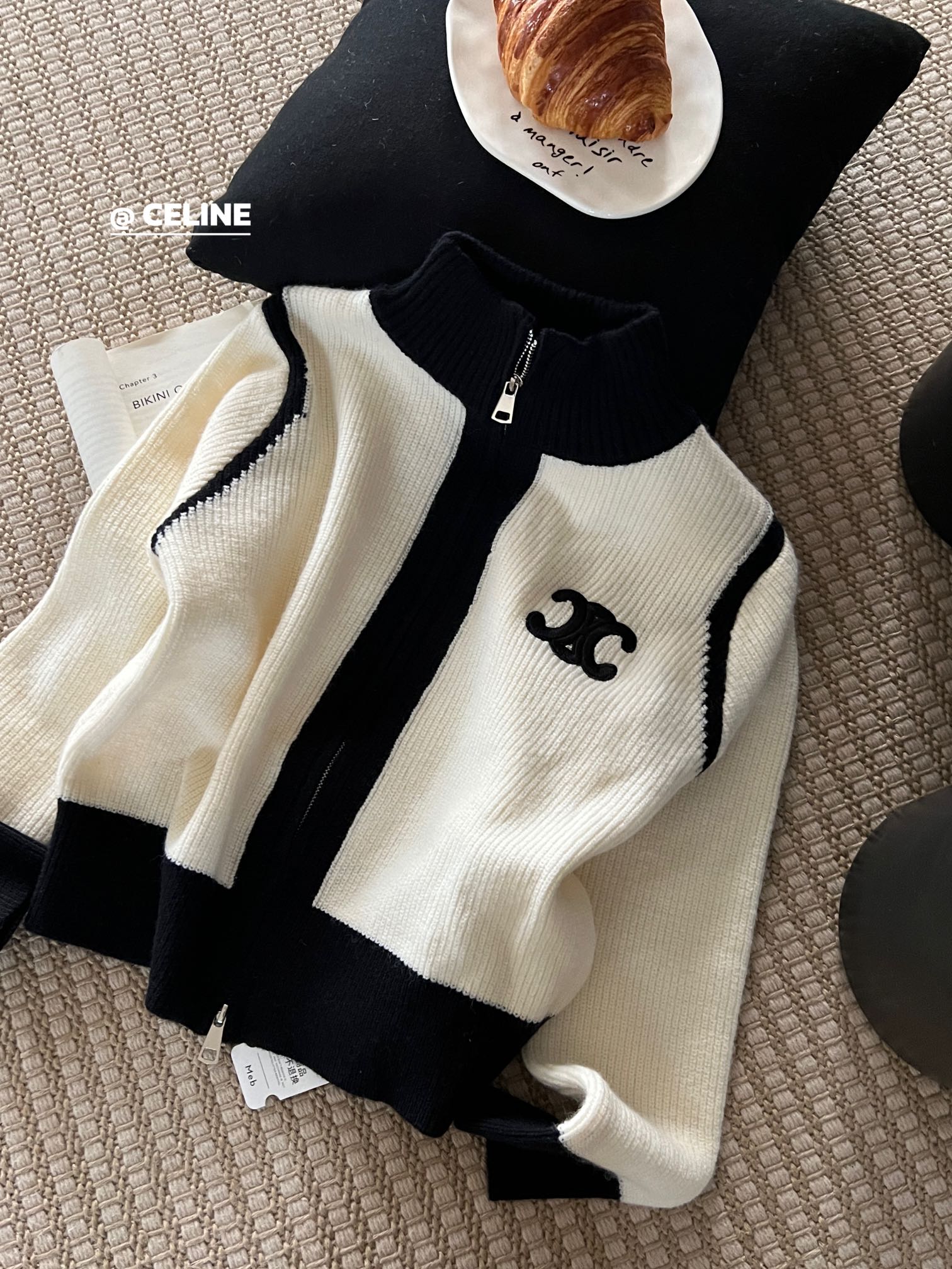 Double zip cardigan with contrast embroidery