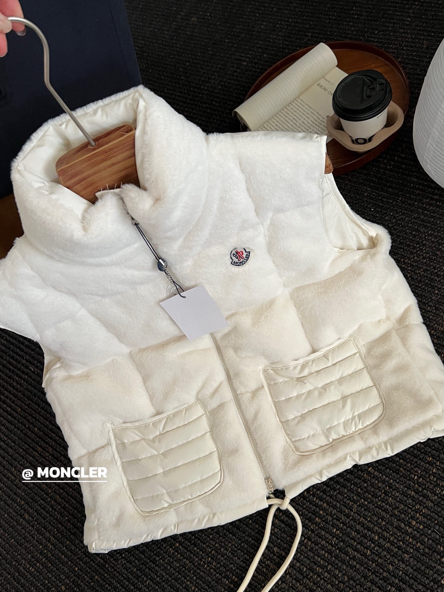 Velvet drawstring down vest jacket