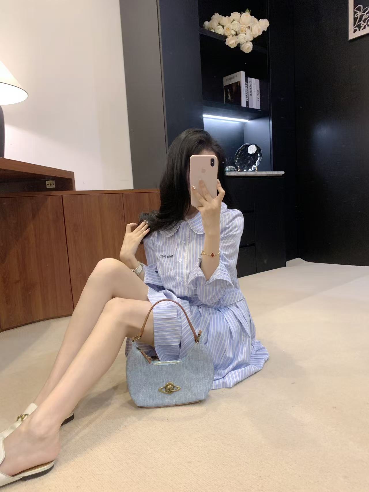 Striped baby doll collar dress