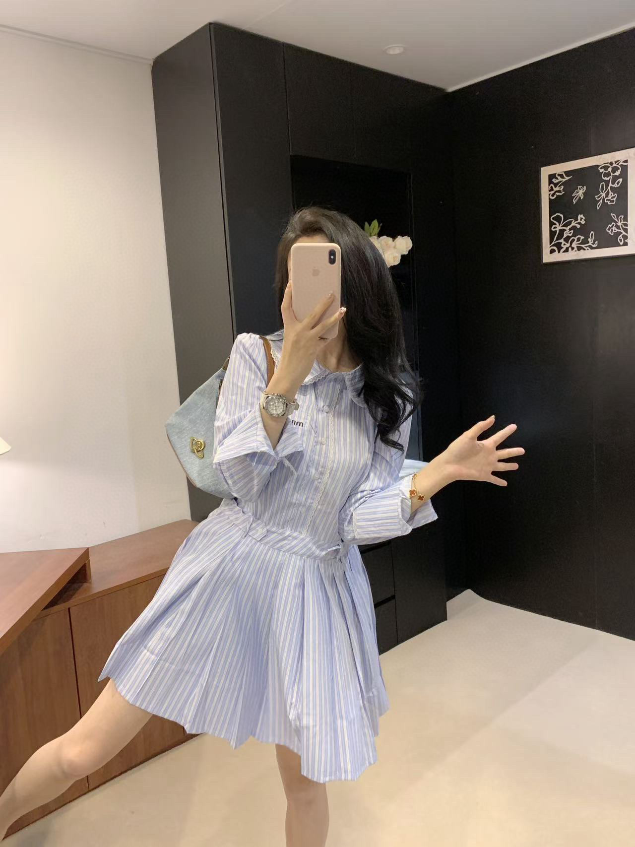 Striped baby doll collar dress