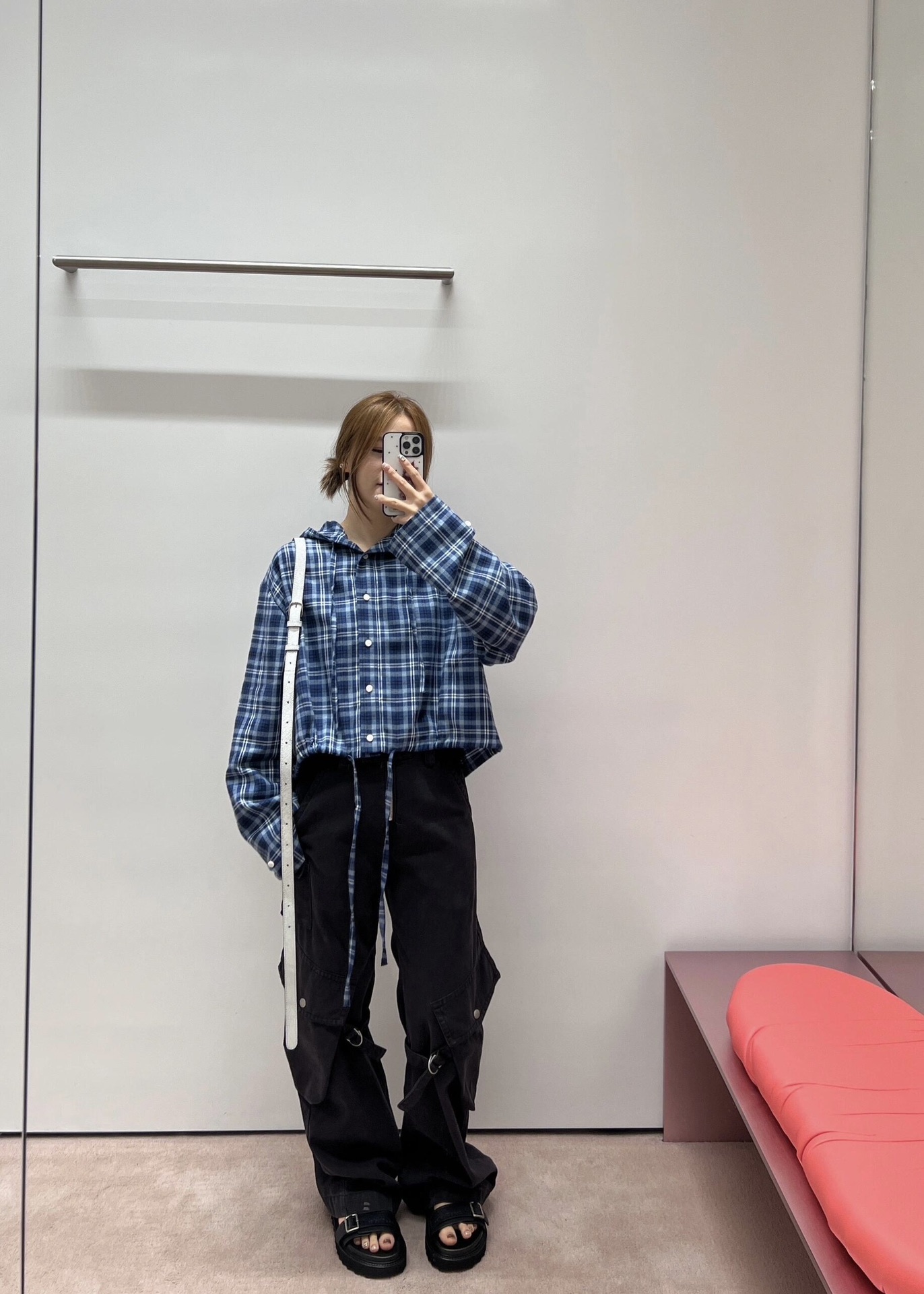 Plaid hooded shirt jacket