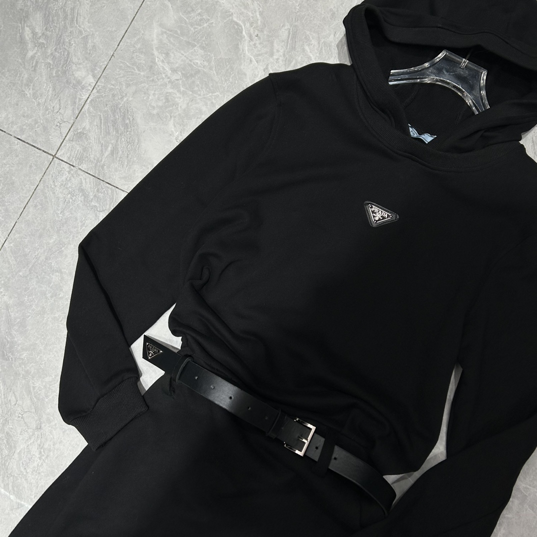 Hooded crew neck sweatshirt dress