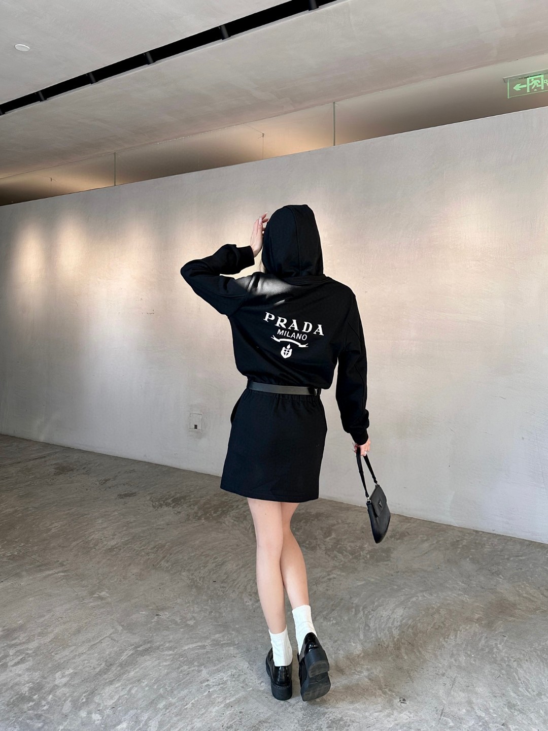 Hooded crew neck sweatshirt dress