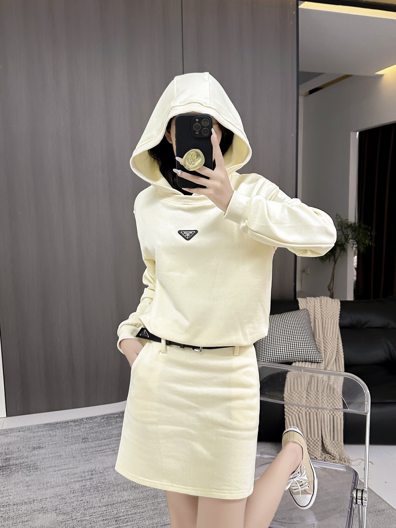 Hooded crew neck sweatshirt dress