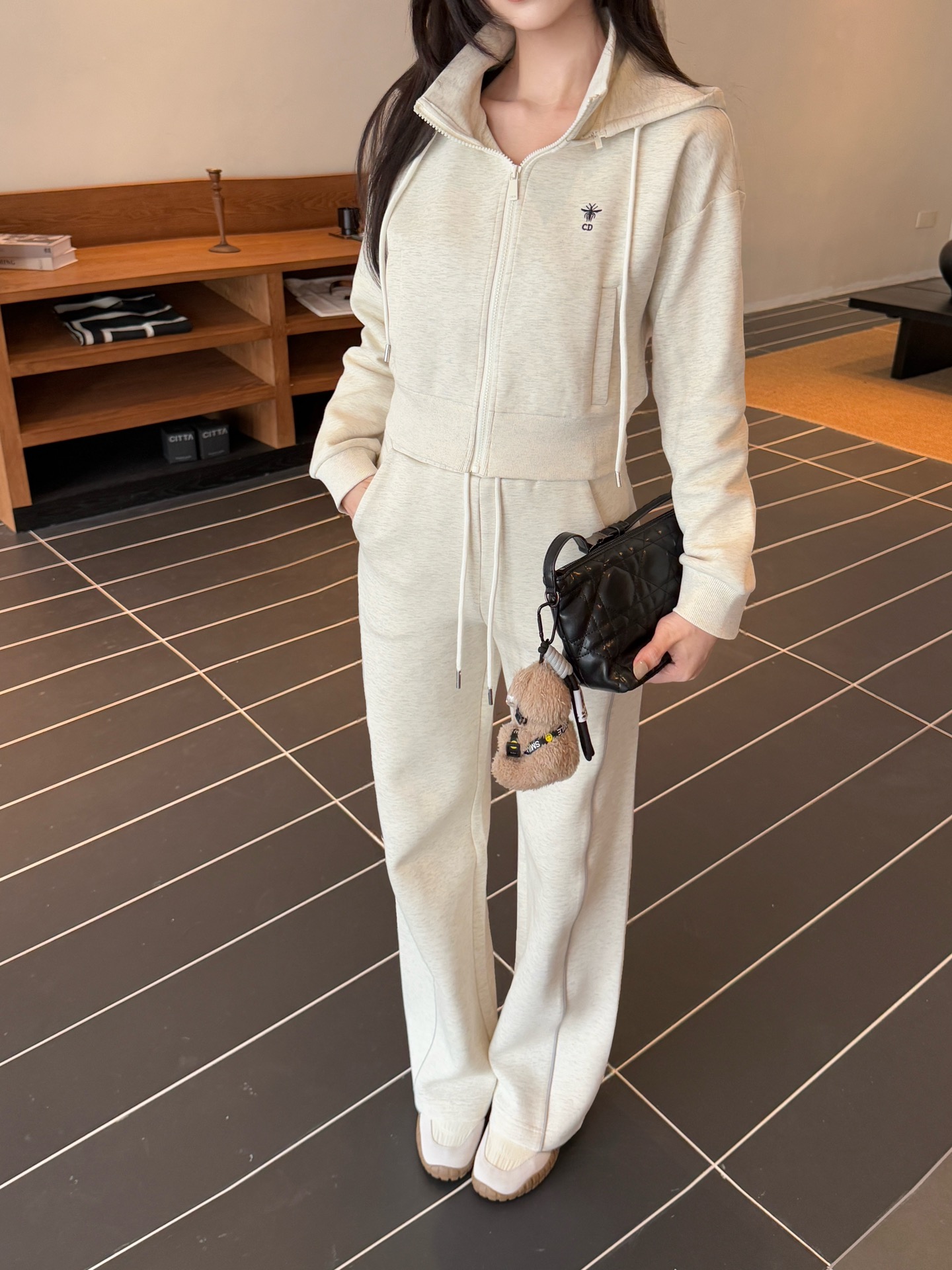 Hooded jacket + elastic waist casual pants