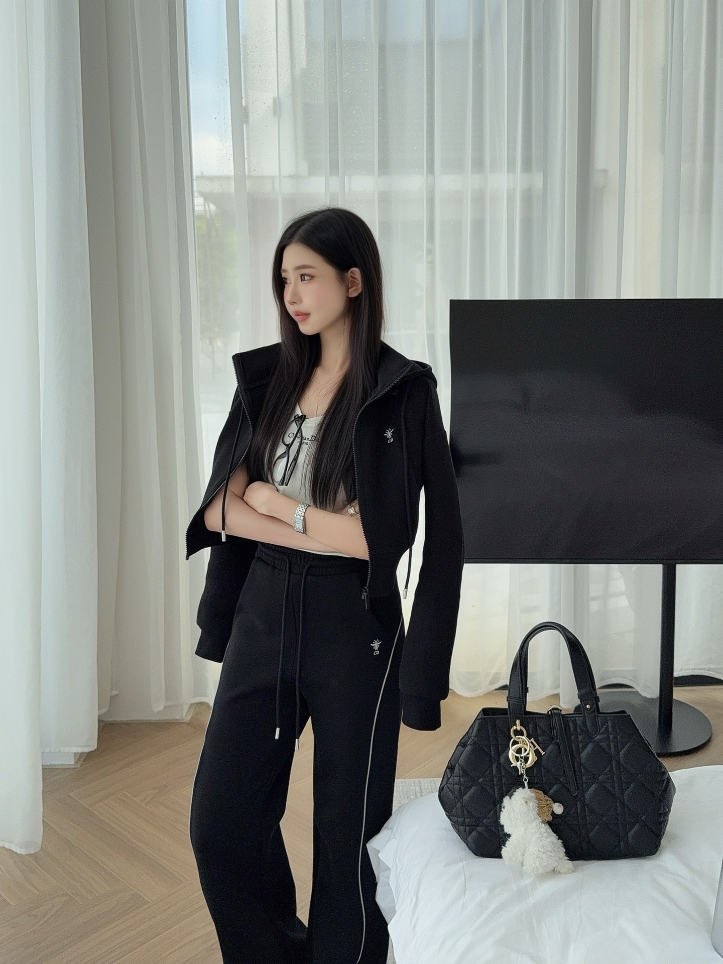 Hooded jacket + elastic waist casual pants