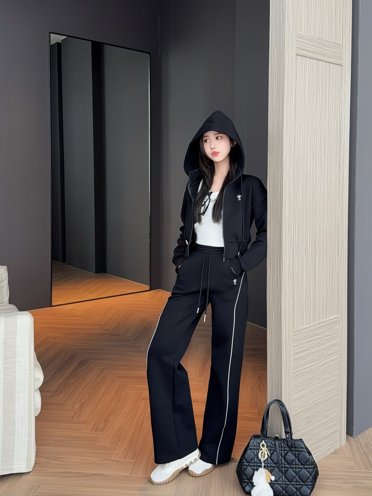 Hooded jacket + elastic waist casual pants
