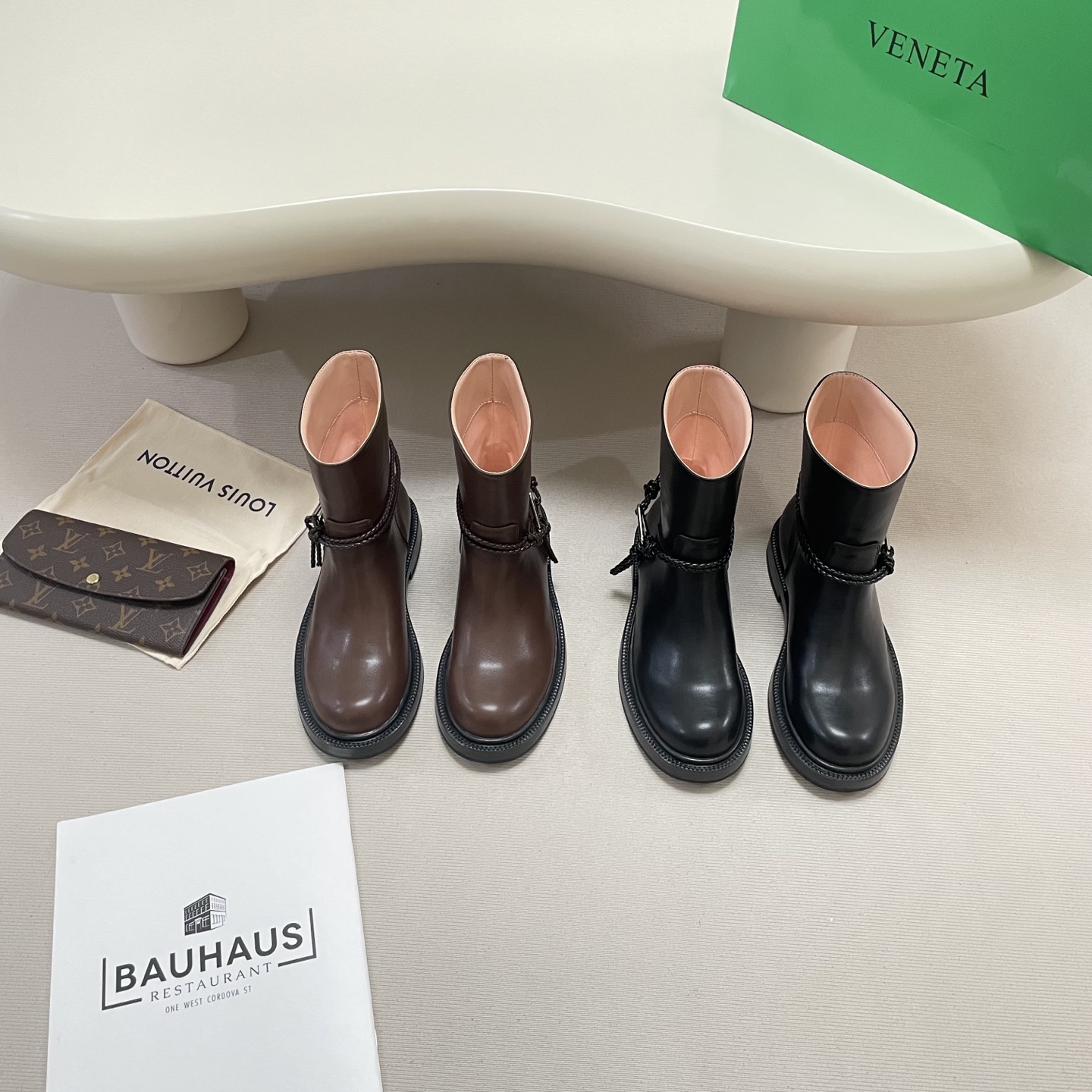 Knotted combat boots