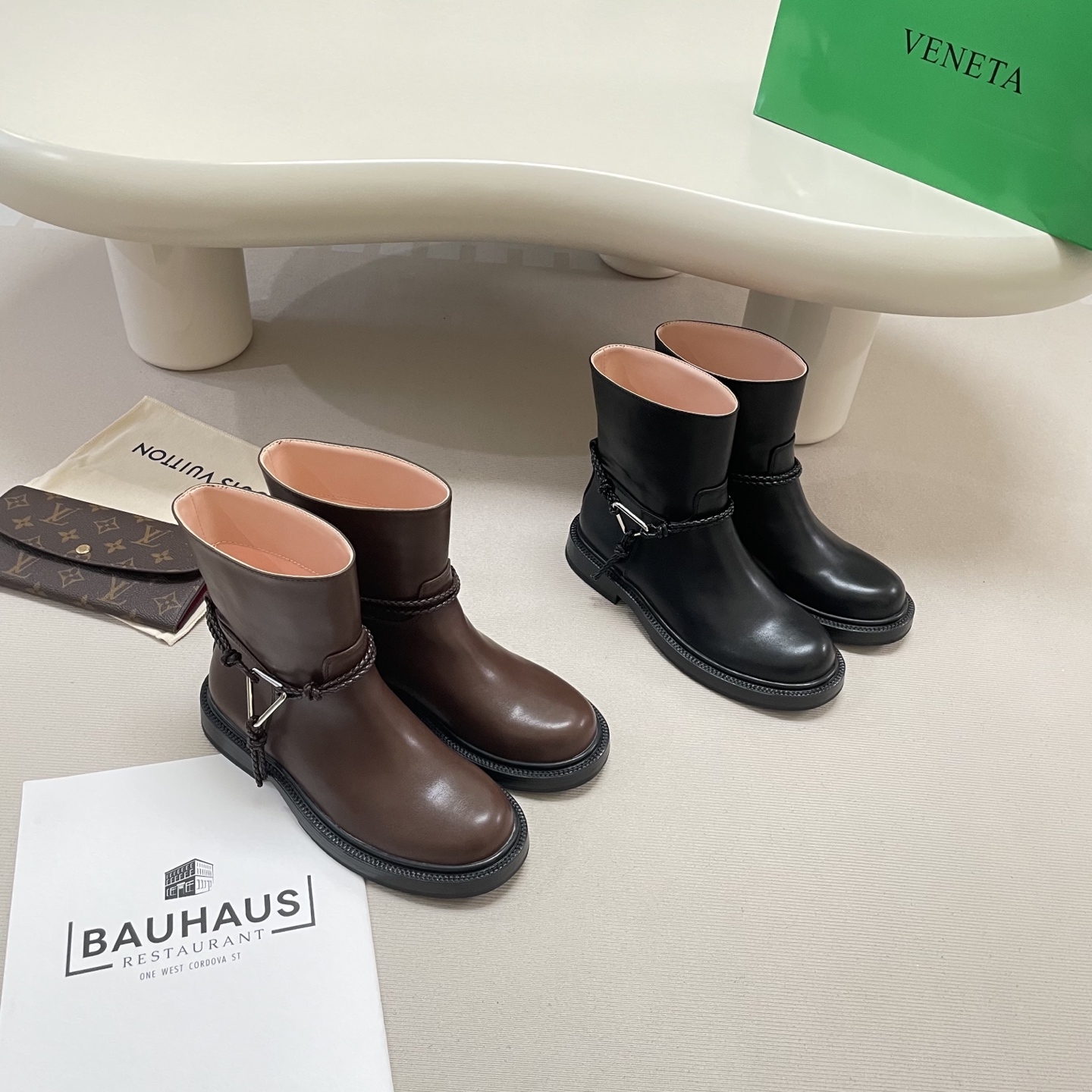 Knotted combat boots